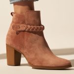 Block heel suede leather booties in dusty pink