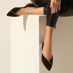 Almond toe suede leather flat in black