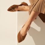 Almond toe suede leather flat in tan