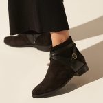 Flat ankle leather boots in black suede