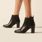 Chelsea block heeled leather booties in black