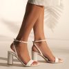 Chunky heel leather sandals in white