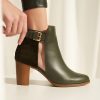 Chunky heel leather ankle boots in olive