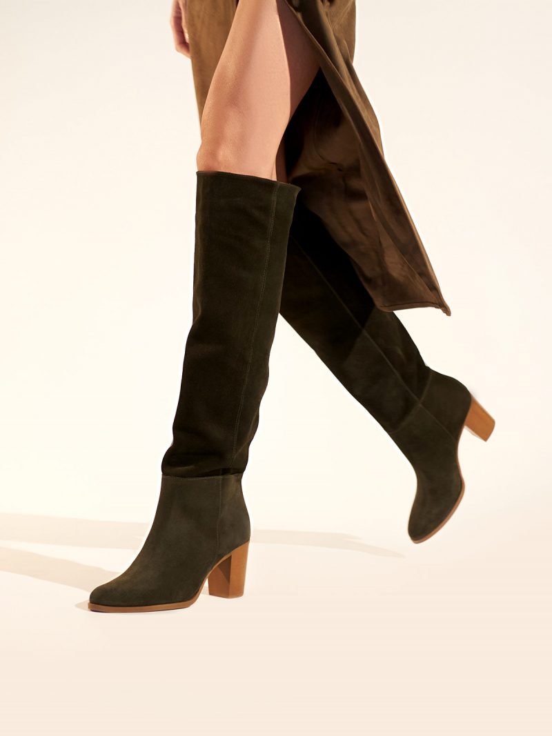 Block heel leather boots in cypress