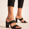 Block heel leather mules in black