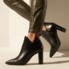 Chunky heel leather ankle boots in black croco