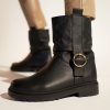 Leather biker boots in black