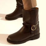 Leather biker boots in brown