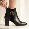 Chunky heel leather ankle boots in black