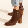 Chunky heel leather ankle boots in brown