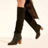 Block heel leather boots in cypress